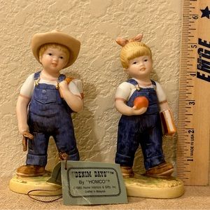 Homco Denim Days School Days Figurines #1513 Kids Boy & Girl Americana Vintage
